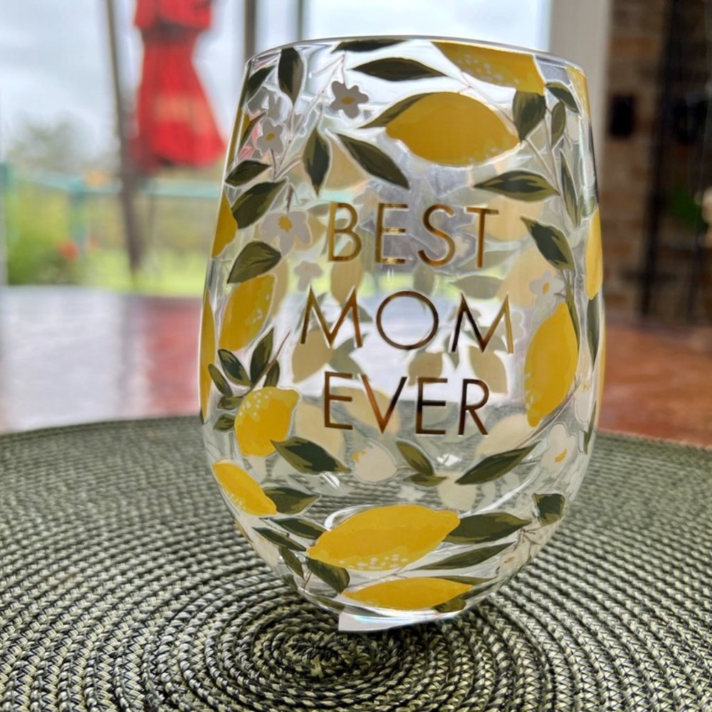 FIRM!  Best Mom Ever Lemon Twist Stemless Wine/Water/Juice Glass